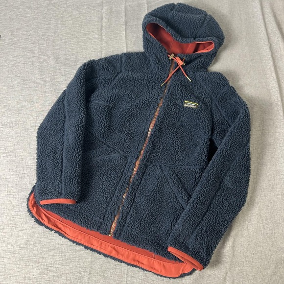 LL Bean Jacket Womens Small Sherpa Fleece Hooded Full Zip Warm Outdoors - Picture 1 of 8